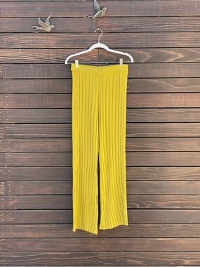 Ribbed Wide-Leg Knit Pants - Chartreuse